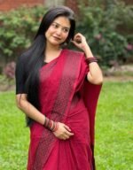 দেশীয় তাঁতের পিওর সুতি শাড়ি  - Pure cotton saree - Magenta - Image 3
