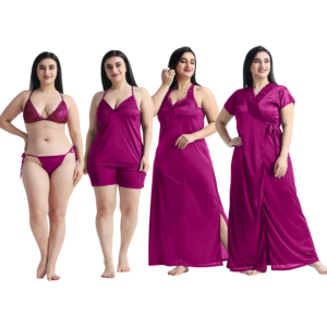 ছয় পার্টের নাইট ড্রেস ( ম্যাজেন্টা ) | ফ্রি সাইজ