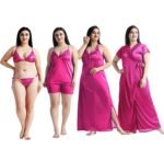 ছয় পার্টের নাইট ড্রেস ( ডিপ গোলাপি ) | ফ্রি সাইজ