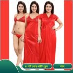 ছয় পার্টের নাইট ড্রেস ( পিওর লাল) | ফ্রি সাইজ - Image 2